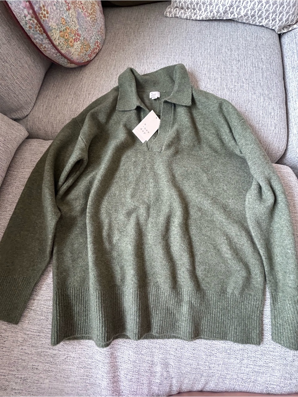 a new day Olive Green V-Neck Polo-Collar Sweater